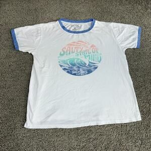 Salt Life Shirt Womens Medium Blue Salty State of Mind Ringer Short Sleeve